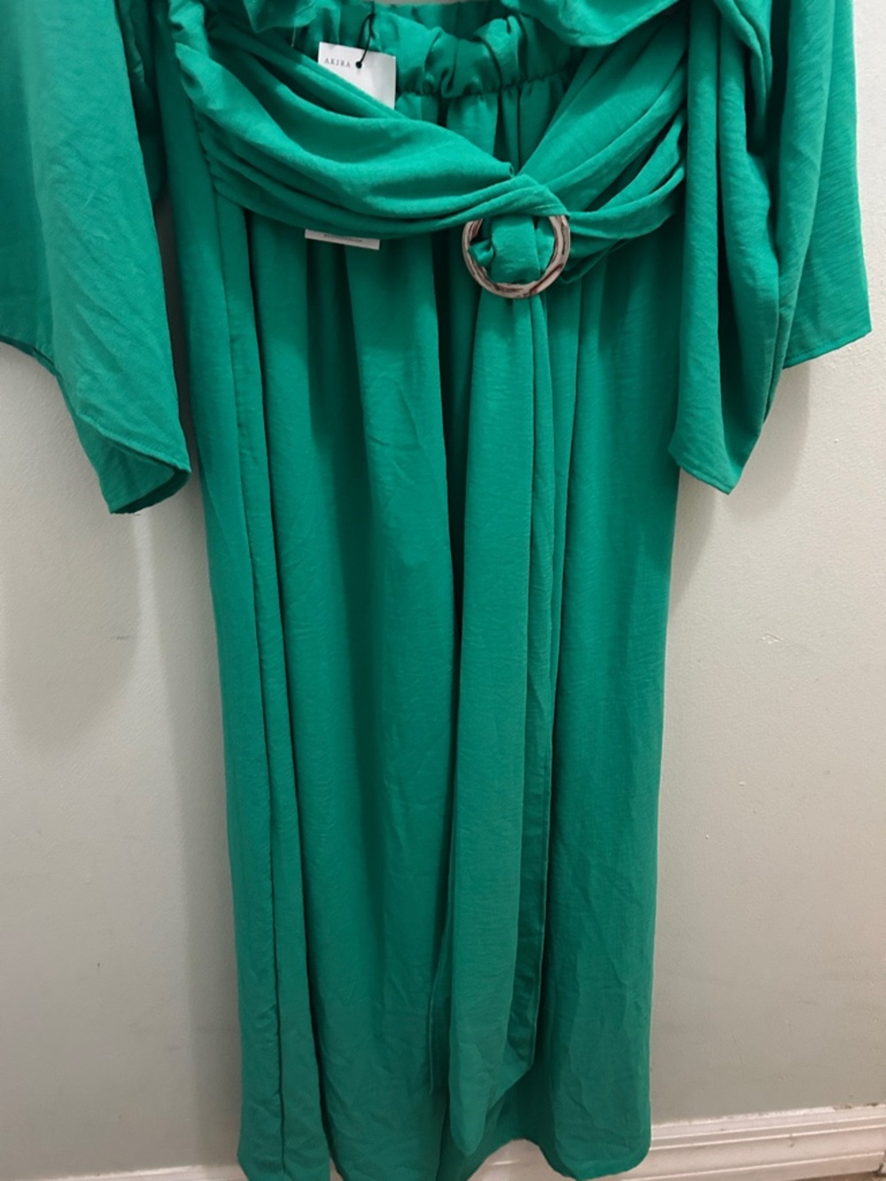 AKIRA 2 PCS Emerald Green High-Waist Wide-Leg Tie Front Pants with matching Top - Picture 3 of 6